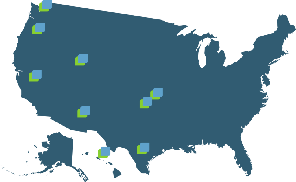 A map of the United States with clinic locations.